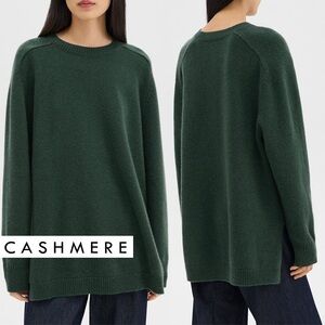Theory Cashmere Karenia Green Crewneck Long Sleeve Relaxed Sweater S